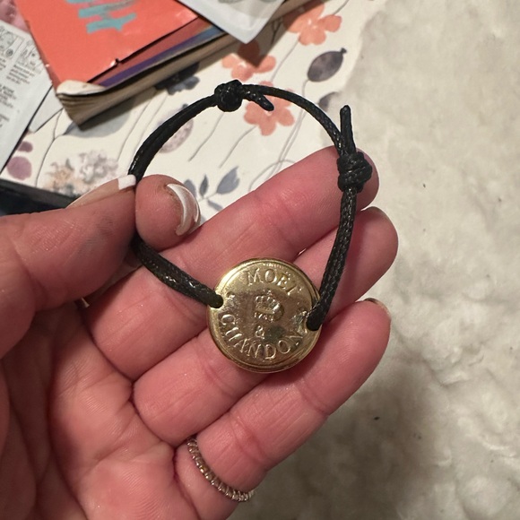 Moet Chandon Wine Leather Double Strap Gold Bracelet with Pendant Navy Blue - Picture 3 of 3